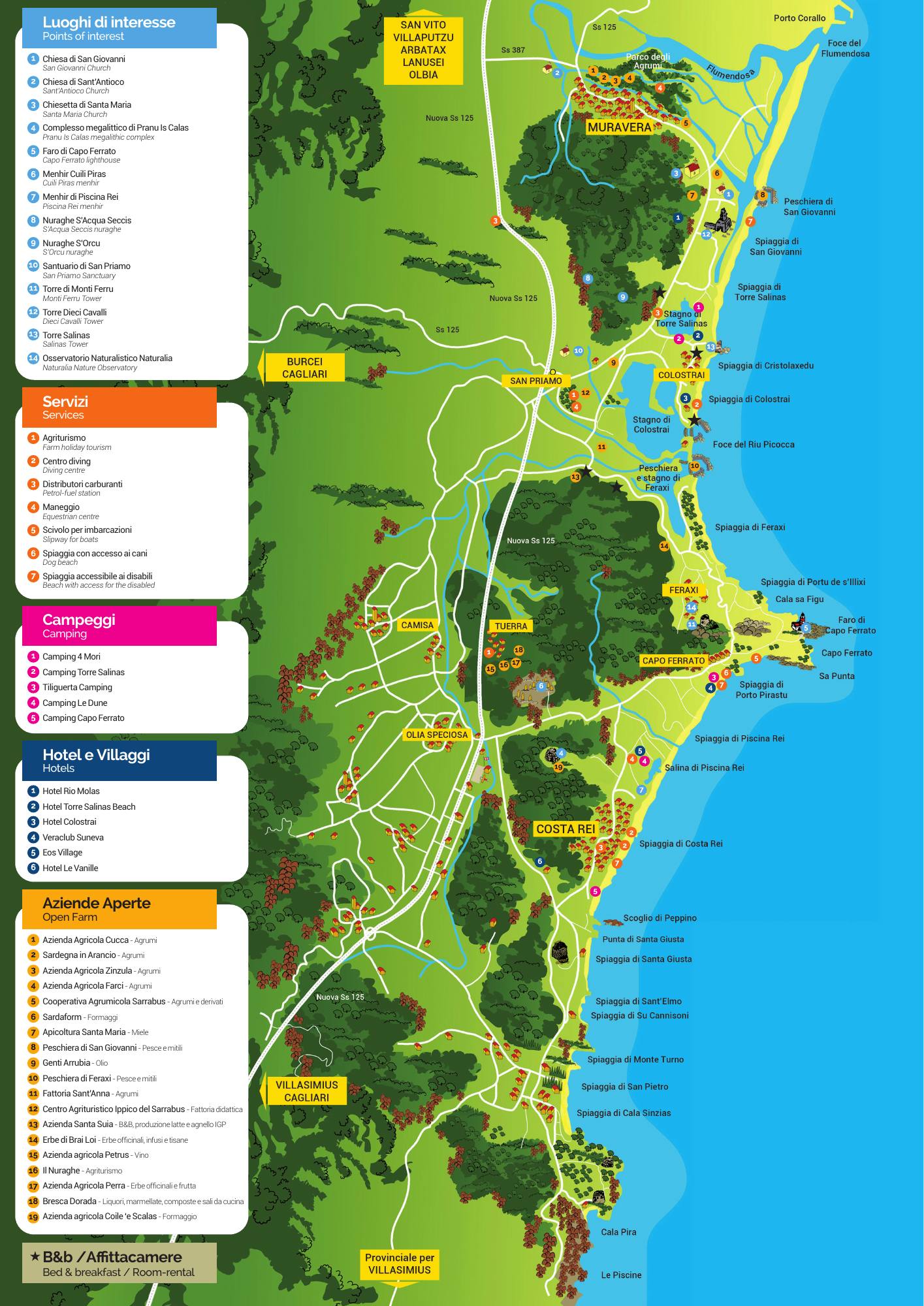 Mappa del territorio di Costa Rei e Muravera